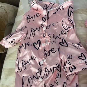 Pink Love Print Kids Pajamas